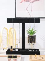 Multi-Use Jewelry Holder Stand, Necklace Bracelet Ring Organizer Stand, Scrunchie Watches Velvet Jewelry Holder Stand With Tray for Women Home Use(Black Color) - Image 5