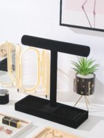 Multi-Use Jewelry Holder Stand, Necklace Bracelet Ring Organizer Stand, Scrunchie Watches Velvet Jewelry Holder Stand With Tray for Women Home Use(Black Color) - Image 7