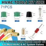 71Pcs HVAC Air Condition Repair Kit, HVAC Hose Gasket & HVACS Hose Seals Set, with Valve Core Remover Tool - 50 Rubber Seals, 10 Valves, 10 Valve Cores for Car Automotive AC System - Image 3