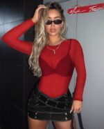 Women's Mesh Tops Sheer Long Sleeve Tee Shirts Bodycon See Through Blouse Clubwear - Image 3
