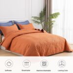 SheRest Twin Quilt Bedding Set - Soft Breathable Bed Quilt, Modern Style Embossed Bedspreads, Lightweight Microfiber Coverlet for All Seasons, Burnt Orange, 1 Quilt&1 Pillow Sham - Image 3