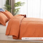 SheRest Twin Quilt Bedding Set - Soft Breathable Bed Quilt, Modern Style Embossed Bedspreads, Lightweight Microfiber Coverlet for All Seasons, Burnt Orange, 1 Quilt&1 Pillow Sham - Image 4
