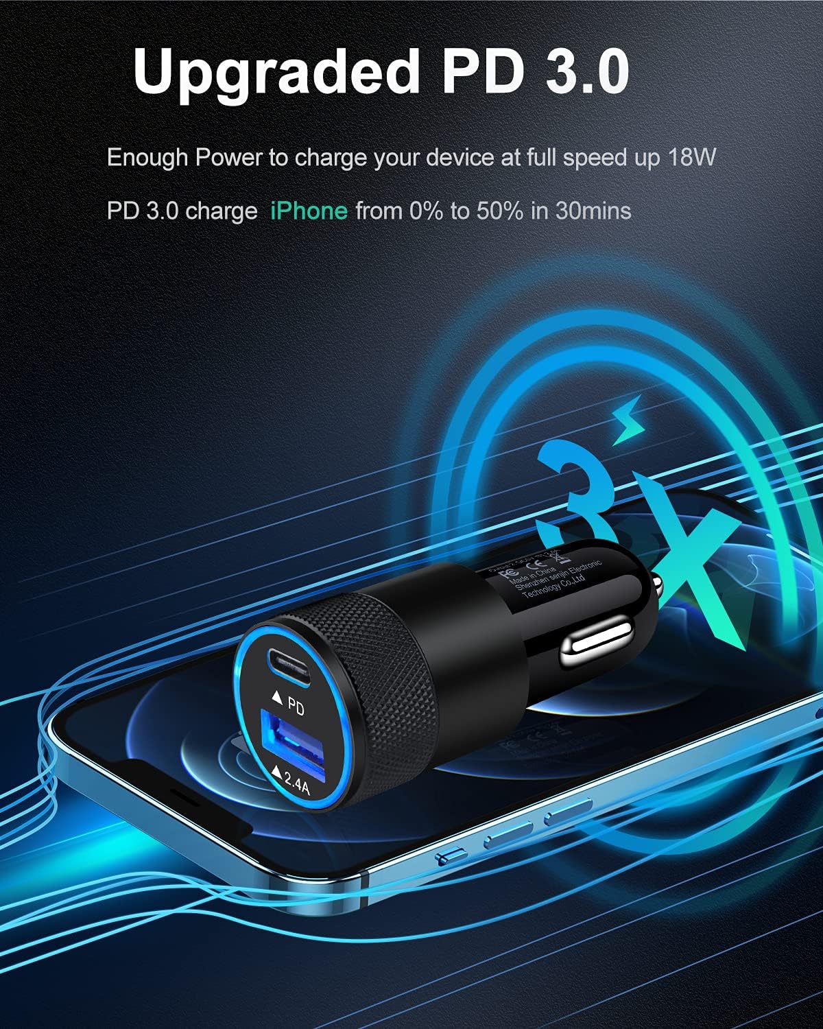 AILKIN 30W PD USB C Car Charger, USB Type C Fast Power Charging Block Dual Port USB A & USBC Plug Cargador Carro Lighter Adapter for iPhone, iPad, Samsung Galaxy, LG, Google Pixel, Moto, USB-C Port - Image 4