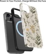 MERRO for iPhone 15 Case - Wireless Charging Compatible - Dual-Layer Hard Shell & Silicone Cover - Protective Phone Case with Cute Wildflower Designs for Women - Floral Whisper - Image 4