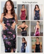 Popilush Shapewear Corset Dress Women's Satin Ruched Midi Dress Cocktail Date Night Classy Dresses with Lace Trim Bra - Image 3