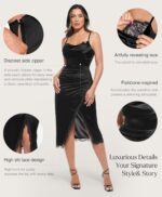 Popilush Shapewear Corset Dress Women's Satin Ruched Midi Dress Cocktail Date Night Classy Dresses with Lace Trim Bra - Image 4