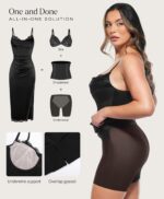 Popilush Shapewear Corset Dress Women's Satin Ruched Midi Dress Cocktail Date Night Classy Dresses with Lace Trim Bra - Image 5