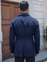 Runcati Mens Trench Coat Double Breasted Notched Lapel Jacket Casual Belted Windbreaker Overcoat - Image 4