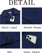 Runcati Mens Trench Coat Double Breasted Notched Lapel Jacket Casual Belted Windbreaker Overcoat - Image 7