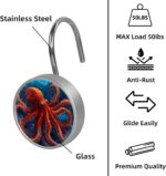 12 Pack Octopus Shower Curtain Hook, Round Stainless Steel Home Decoration Shower Curtain Rings for Bathrooms, Cute Shower Hooks for Bathroom Kitchen Bedroom Curtain Rods (Underwater World) - Image 4