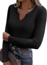 Zeagoo Womens Long Sleeve Shirts V-Neck Rib Knit Slim Fit Tops Casual Stretch Basic Tee Going Out Top Fall Fashion 2025 - Image 3