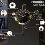 Wall Clock with Pendulum,Silent Non Ticking Battery Operated Modern Large Wall Clocks for Living Room Bedroom Farmhouse Office Kitchen Home Wall Decor-15.7x21.6Inch(Golden) - Image 3