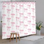 Bow Shower Curtain, Coquette Handcrafted Bow Tie Bath Curtains for Master Bathroom Modern Aesthetic Cloth Shower Curtain Set with Hooks 72 x 72 Inch - Image 3