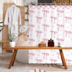 Bow Shower Curtain, Coquette Handcrafted Bow Tie Bath Curtains for Master Bathroom Modern Aesthetic Cloth Shower Curtain Set with Hooks 72 x 72 Inch - Image 4