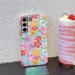 J.west for Galaxy S22 Case 6.1 inch Slim Dual-Layer Protective Design Phone Cases Vintage Floral Print Hybrid Shockproof Bumper Anti-Scratch Cover for Girls Women Pink Spring - Image 8