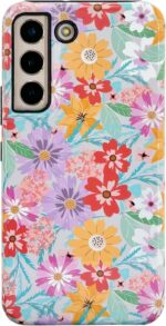 J.west for Galaxy S22 Case 6.1 inch Slim Dual-Layer Protective Design Phone Cases Vintage Floral Print Hybrid Shockproof Bumper Anti-Scratch Cover for Girls Women Pink Spring - Image 10