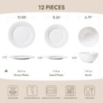 KINGSTONE Bone China Dinnerware Set, 12-Piece White Lightweight Porcelain with Textured Design Service for 4, Plates, Bowls, for Family Dining, Restaurants, Gifting, Microwave and Dishwasher Safe - Image 3