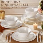 KINGSTONE Bone China Dinnerware Set, 12-Piece White Lightweight Porcelain with Textured Design Service for 4, Plates, Bowls, for Family Dining, Restaurants, Gifting, Microwave and Dishwasher Safe - Image 5