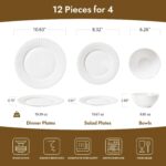 KINGSTONE Bone China Dinnerware Set, 12-Piece White Lightweight Porcelain for 4, Plates and Bowls with Rhombus patterned edge design, Microwave and Dishwasher Safe, for Family, Restaurant, Gifting - Image 3