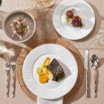 KINGSTONE Bone China Dinnerware Set, 12-Piece White Lightweight Porcelain for 4, Plates and Bowls with Rhombus patterned edge design, Microwave and Dishwasher Safe, for Family, Restaurant, Gifting - Image 4