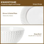 KINGSTONE Bone China Dinnerware Set, 12-Piece White Lightweight Porcelain for 4, Plates and Bowls with Rhombus patterned edge design, Microwave and Dishwasher Safe, for Family, Restaurant, Gifting - Image 6