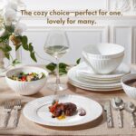 KINGSTONE Bone China Dinnerware Set, 12-Piece White Lightweight Porcelain for 4, Plates and Bowls with Rhombus patterned edge design, Microwave and Dishwasher Safe, for Family, Restaurant, Gifting - Image 8