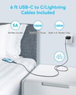 MINLU 65W USB C Charger Block,GaN 3-Port Compact Fast PPS Type C Wall Charger with 6Ft 100W 2 in 1 USB-C/L Cable,Fast Charging for MacBook Pro/Air,iPad,iPhone 17/16/15 and More Series,Galaxy S24 UItra - Image 4