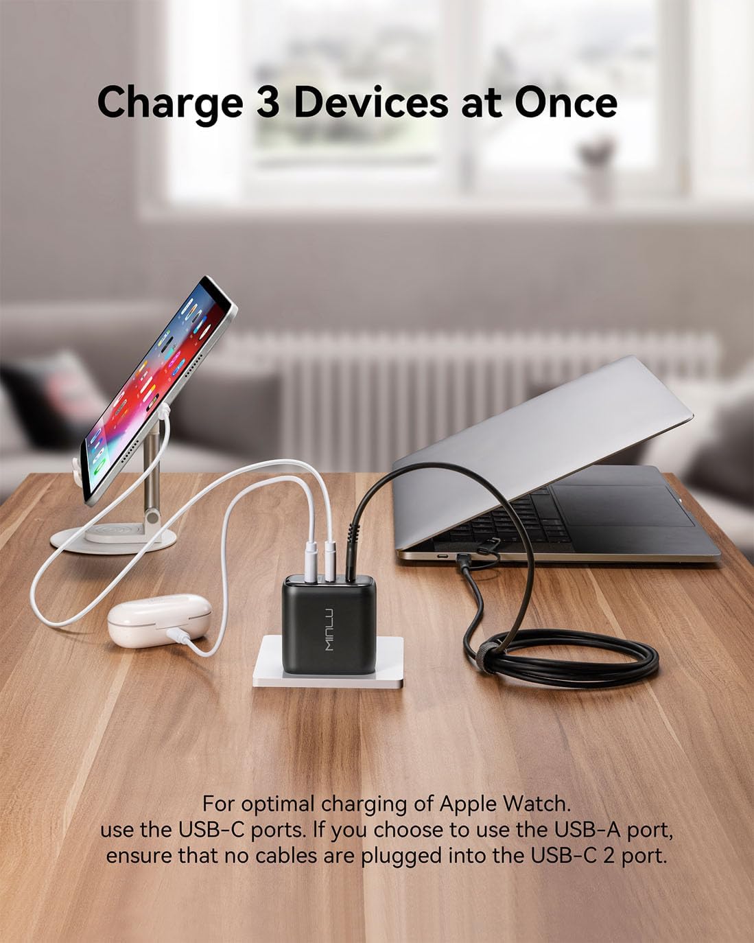 MINLU 65W USB C Charger Block,GaN 3-Port Compact Fast PPS Type C Wall Charger with 6Ft 100W 2 in 1 USB-C/L Cable,Fast Charging for MacBook Pro/Air,iPad,iPhone 17/16/15 and More Series,Galaxy S24 UItra - Image 6