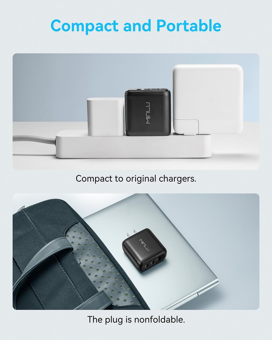 MINLU 65W USB C Charger Block,GaN 3-Port Compact Fast PPS Type C Wall Charger with 6Ft 100W 2 in 1 USB-C/L Cable,Fast Charging for MacBook Pro/Air,iPad,iPhone 17/16/15 and More Series,Galaxy S24 UItra - Image 8