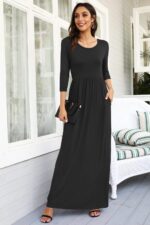 WNEEDU Women's 3/4 Sleeve Casual Loose Long Maxi Dresses with Pocket - Image 3