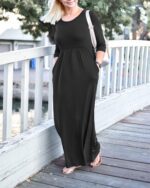 WNEEDU Women's 3/4 Sleeve Casual Loose Long Maxi Dresses with Pocket - Image 5