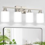 4-Light Vanity Light with Milky White Shades, Brushed Nickel Bathroom Lighting Fixtures Over Mirror, Modern Bathroom Wall Lamp for Mirror Living Room Cabinet Bedroom - Image 2