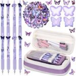 63 Pcs Purple Butterfly Stationery Set Including Butterfly Ballpoint Pens Retractable Purple Pencil Case Self Sticky Notes Decorative Stickers Cute School Supplies Kawaii Office Supplies for Girls - Image 2