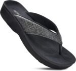 AEROTHOTIC Comfy Flip Flops for Women with Arch Support Orthotic Footbed Stylish Faux Leather Padded Straps with Soft Toe Post & Non-Slip Sole Slip On Casual Indoor and Outdoor Ladies Sandals - Image 2