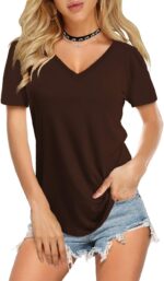 Amoretu Womens T Shirts V Neck Short Sleeve Tshirt Basic Tee Curved Hem Tops - Image 2