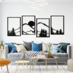 Art3d Black Metal Wall art, 4 Pieces Wall Decor for Living Room Bedroom Hallway Hotel, Natural Mountain Pattern Wall Art Style, Line Art Wall Décor - Image 2