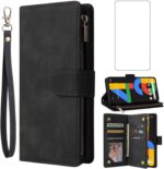 Asuwish Compatible with Google Pixel 4a Wallet Case Tempered Glass Screen Protector and Leather Flip Cover Card Holder Stand Cell Accessories Phone Cases for Pixel4a 4G Pixle a4 2020 Women Men Black - Image 2