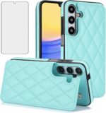 Asuwish Phone Case for Samsung Galaxy A35 5G Wallet Cover with Tempered Glass Screen Protector and Leather RFID Credit Card Holder Stand Slot Rugged Cell Accessories A 35 35A A355G Women Mint Green - Image 2