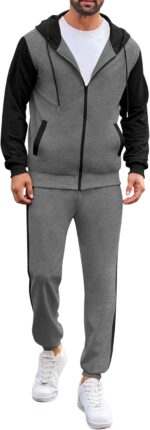 Babioboa Men's Tracksuit 2 Piece Full Zip Set Fleece Sweatsuit Color Block Hooded Jacket and Sweatpant Set Jogging Suit - Image 2