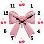 CHGCRAFT Bow Wall Clock 12 Inch Cherry Clock Battery Operated Silent Non Ticking Round Decorative Clocks for Home Office Decoration - Image 2