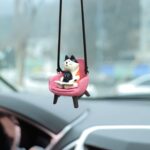Cat Rear View Mirror Hanging Accessories Cute Cat Sitting Sofa Reading and Drinking Coffee Car Hanging Ornament Pendant Interior Rearview Mirror Decoration - Image 2