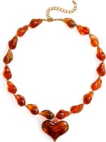 Chunky Heart Penadnt Necklace for Women Statement Boho Puff Heart Necklaces Big Acrylic Beaded Chain Jewelry Gift - Image 2