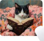 Cow Cat Mouse Pad - Librarian Bookish Book Lovers Gifts, Cat Office Desk Decor Accessories, Waterproof Non-Slip Rubber Base Girly Mousepad for Wireless Mouse 7.9x9.5 Inch - Image 2