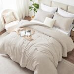 CozyLux Queen Size Comforter Set - 3 Pieces Beige Soft Luxury Cationic Dyeing Bedding Comforter for All Season, Breathable Lightweight Fluffy Boho Bed Sets with 1 Comforter and 2 Pillow Shams - Image 2
