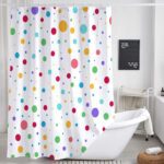 DYNH Kids Rainbow Shower Curtain for Bathroom, Colorful Geometric Cute Polka Dot Fabric Shower Curtains Set, White Modern Restroom Decor Accessories with Hooks (72X75) - Image 2