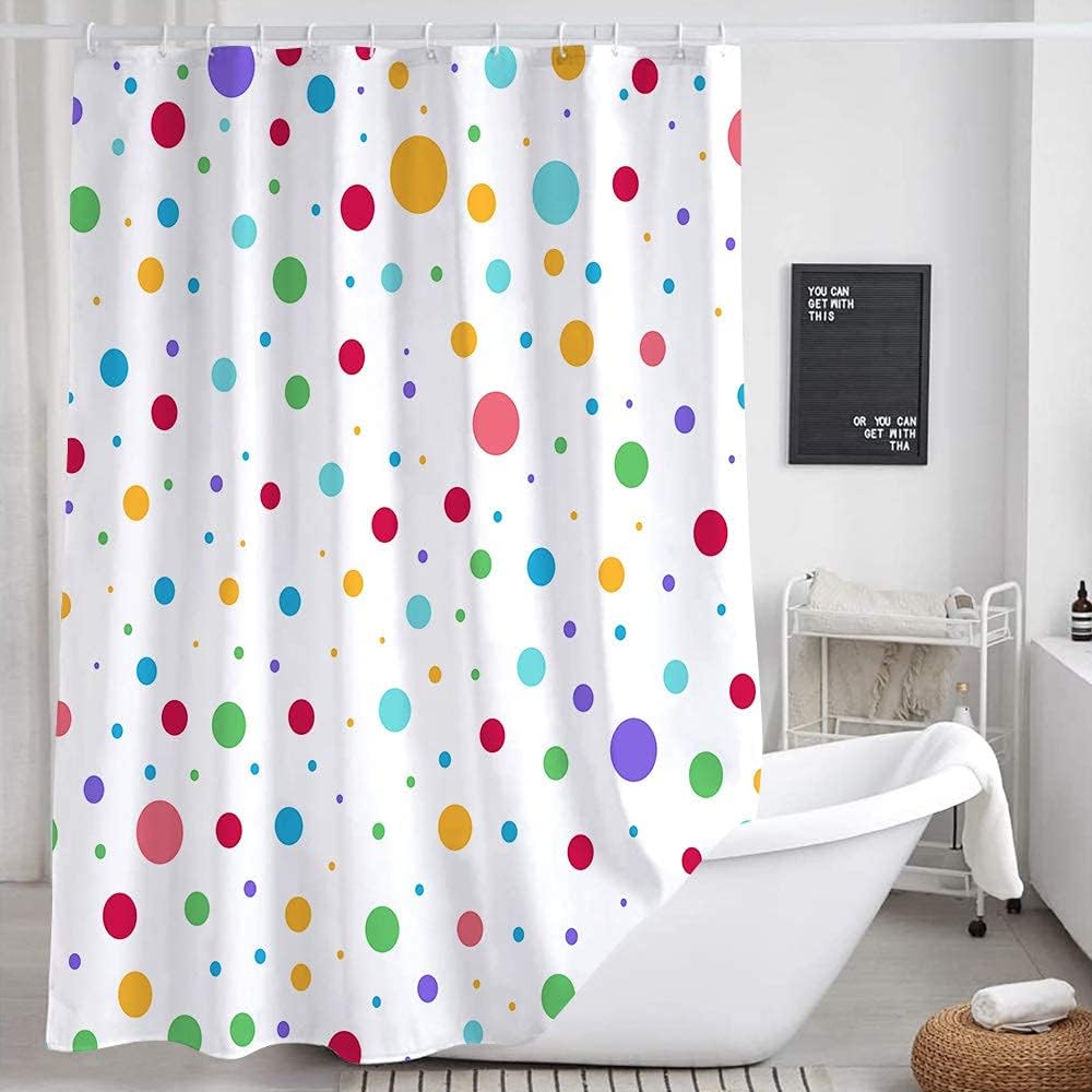 DYNH Kids Rainbow Shower Curtain for Bathroom, Colorful Geometric Cute Polka Dot Fabric Shower Curtains Set, White Modern Restroom Decor Accessories with Hooks (72X75) - Image 2