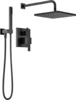 Delta Modern 14 Series Square Rain Shower System Faucet Set, Rainfall Matte Black Shower Head and Handle Set, Valve Trim Kit, 10 Inch, Matte Black 342701-BL - Image 2