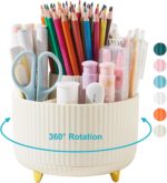 Desk Pencil Pen Holder, 5 Slots 360 Degree Rotating Pencil Pen Organizers for Desk Desktop Storage Stationery Supplies Organizer Cute Pen Cup for Office School Home Art Supply Cream Yellow - Image 2