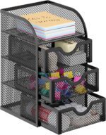 EasyPAG Mesh Desk Organizer with 3 Drawer Office Desktop Organizers and Accessories Stationery Caddy for Office, Home, Students, Black - Image 2
