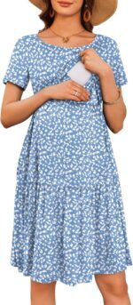 Ekouaer Nursing Dress Summer Short Sleeve Breastfeeding Casual Knee Length Maternity Dresses S-XXL - Image 2